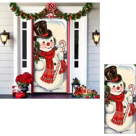 DECOR DE NOEL Deco Noel Porte Entrée,banniere Noel,décoration Extérieur Noel,Couverture De Porte De Père Noël,bonhomme de neige (1/5)