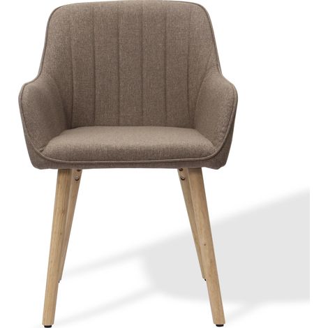 Silla de comedor de tejido marrón con patas de madera maciza y reposabrazos integrados,59×59×82cm (1/5)