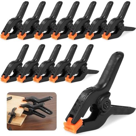 Jeu de 12 Pince à Ressort, 9CM Noir Pince Polyvalente Serre Joint avec Mobiles Mâchoires Robuste Pour Travaux du Bois Photographie Arrière-plan Jardin (1/4)