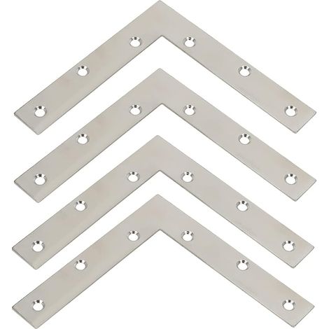 Équerre D'angle de Support de Fixation Équerre Plate de Réparation Connecteur en Forme de L avec Vis, Brossé en Acier Inoxydable, 150mm x 150mm, 4 Pcs, EJ7150L-4P-EU (1/5)