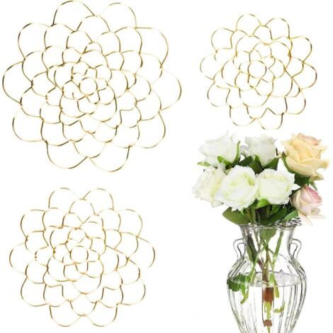 QORVA-3 Pièces Support pour Fleurs, Tige Support pour Bouquet, Attache Fleurs DIY, Grille en Acier Inoxydable pour Vase, Support pour Bouquet Et Pique Fleurs, Fixation pour Plantes (Or)