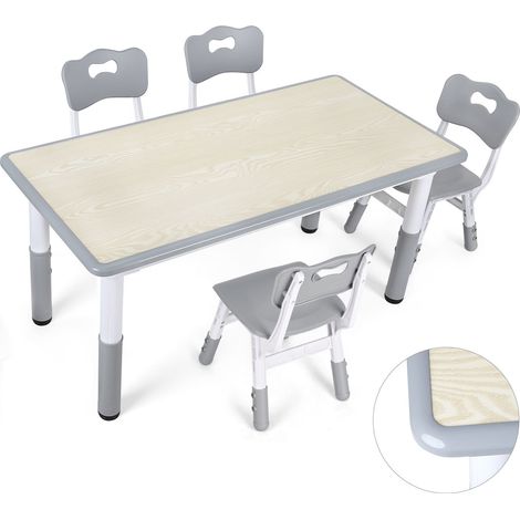 TolleTour Conjunto de mesa y sillas infantiles regulable en altura, tablero gris efecto madera lavable, 120 x 60 cm, 4 sillas (1/5)