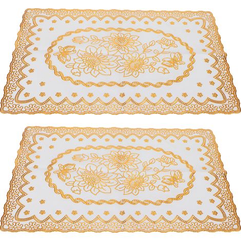 2 Pièces Sous-verres PVC 30x45 cm Dorés - Protection de Table Déco Cuisine Mariage Élégante