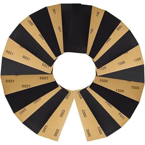 Lot de 36 papiers abrasifs 800/1000/1200/1500/2000/2500 Papier abrasif sec et humide pour polir le métal, le bois, 9 x 3,6 pouces (1/4)