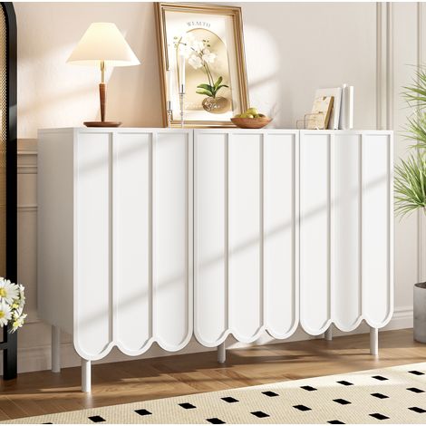 Sideboard aus MDF in Weiß 120 x 35 x 80 cm, Welltüren grifflos, verstellbare Einlegeböden (1/5)