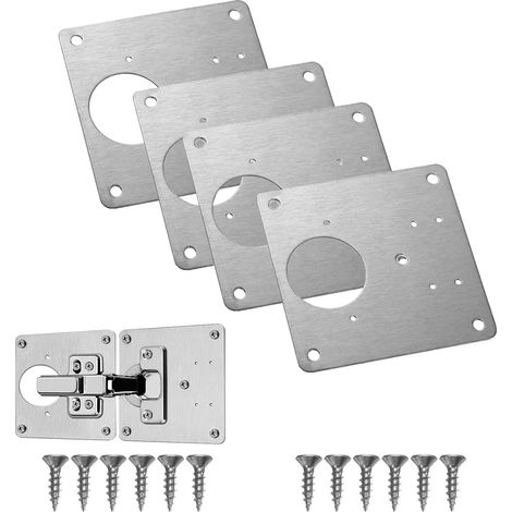 4 pièces Plaque Reparation Charniere Porte d'armoire,Plaque Reparation Charniere Porte avec Vis,plaque de réparation de charnière de porte de placard de cuisine avec trou pour Bois, étagères, Portes (1/5)