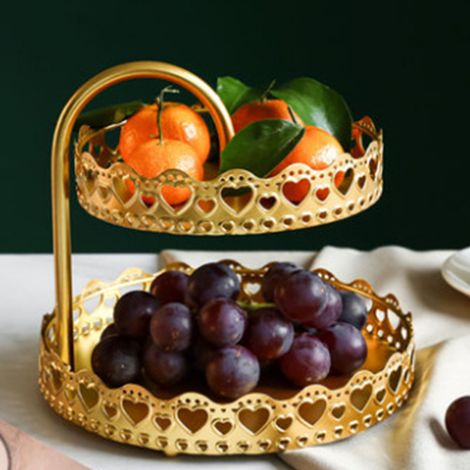 Plateau à pâtisserie double étage décoratif en cuivre doré, présentoir à biscuits et desserts pour mariage, motif cœur. (1/5)