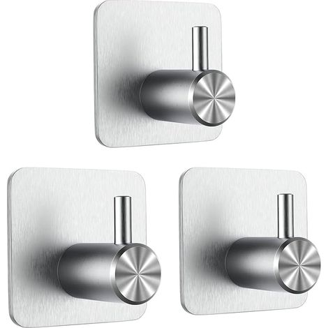 Lot de 3 crochets adhésifs 3M, crochets muraux de salle de bain, porte-serviettes sans perçage, remorque de cuisine en acier inoxydable (1/5)