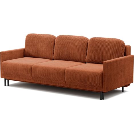 Selsey Hamiel – 3-Sitzer Sofa mit Schlaffunktion und Bettkasten, Cord, Kupferrot