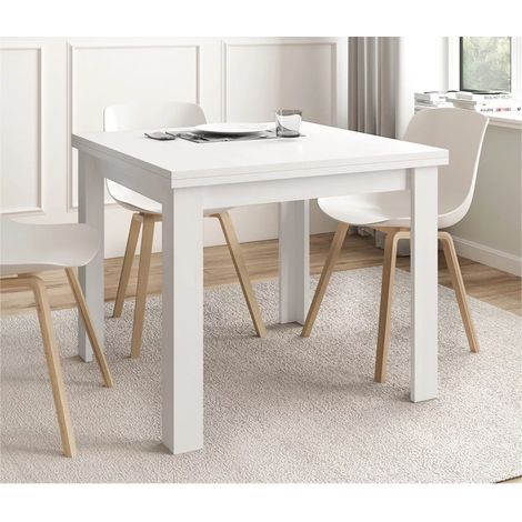 Mesa cuadrada extensible Tempo acabado blanco mate, 76cm(alto) 90-180cm(ancho) 90cm(largo)