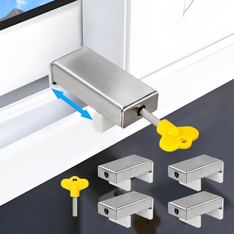 Serrature per finestre scorrevoli (4 set), larghezza regolabile da 10 a 60 mm, serrature in acciaio inox con chiavi, sicurezza per finestre scorrevoli verticali e orizzontali