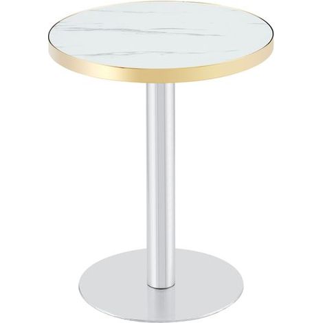 Table plateau effet marbre bord doré structure métal stable finition noir or et argent format rond usage polyvalent (1/5)