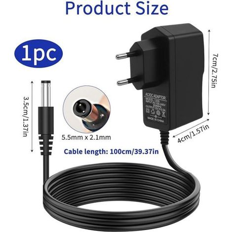 Adaptateur Secteur 12V DC 0.5A, Chargeur Alimentation CA à CC 100-240V vers 6W, Connecteur 5.5 x 2.1 mm pour Routeur (1/5)