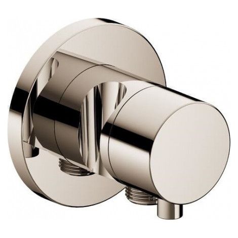 Robinet Keuco IXMO 59541, robinet d'arrêt avec raccord de flexible et support de douchette encastré, rosette ronde, poignée IXMO Comfort, Coloris: Nickel poli - 59541041201