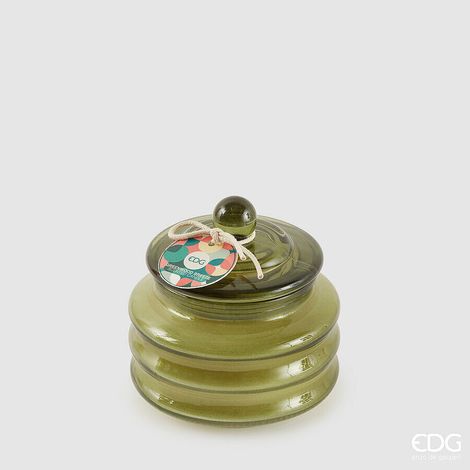 EDG Enzo De Gasperi Candela Circle con Profumo H 9,5 Cm D 9,5 Cm Bomboniera Vetro Green Wood Breeze