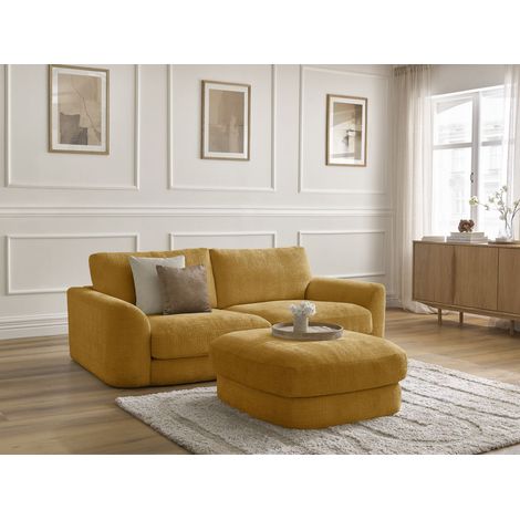 BOBOCHIC - Canapé droit fixe LEONORE tissu texturé avec pouf   Jaune (1/5)