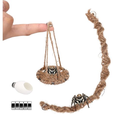 3pcs Ensemble de Accessoires pour Terrarium Araignée Sauteuse, Balançoire en Corde Coton Balançoire Plateforme et Nid avec Aimants pour Décoration Terrarium Araignée Sauteuse Taille Moyenne (1/5)