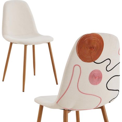 Chaise Poesie métal imitation bois – Lot de 4 – Hauteur d'assise 47 cm – Confortable et élégant pour salon (1/7)