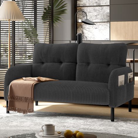 Sofa 2-Sitzer mit Seitentasche Cord Grau 120x75x79 cm OKMYHOME (1/5)