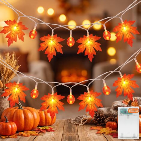 Guirlande d'automne,3M 20LED Feuille d'érable Guirlande lumineuse à piles (1/5)