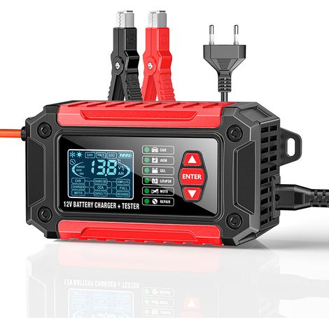 Testeur de Batterie de Voiture et Chargeur de Voiture Tout-en-Un 12V 6A Testeur de Batterie Chargeur pour Moto, Camion, AGM LiFePO4 Outil de Diagnostic de Batterie