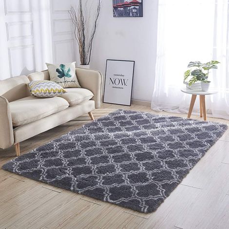 Soft, plush rug with long pile, soft to the touch, tie-dye faux fur for living room, bedroom, children's room, home decor (grid pattern, 60 x 120 cm) (1/5)