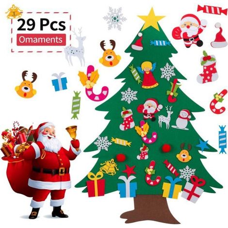 DIY-Weihnachtsbaum aus Filz mit 24 Ornamenten, 1 Meter langer künstlicher 3D-Weihnachtsbaum, ideal für Kinder, Kleinkinder, Türen, Fenster und Wände (Engel) (1/4)