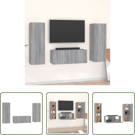 TV-Schrank Set -  3-tlg. TV-Schrank-Set Grau Sonoma Holzwerkstoff (1/5)
