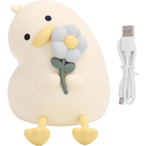 Simpatica luce notturna a LED a forma di anatra per bambini, realizzata in silicone, dimmerabile, ricaricabile tramite USB, lampada da comodino, decorazione per camera da letto, soggiorno. (1/5)