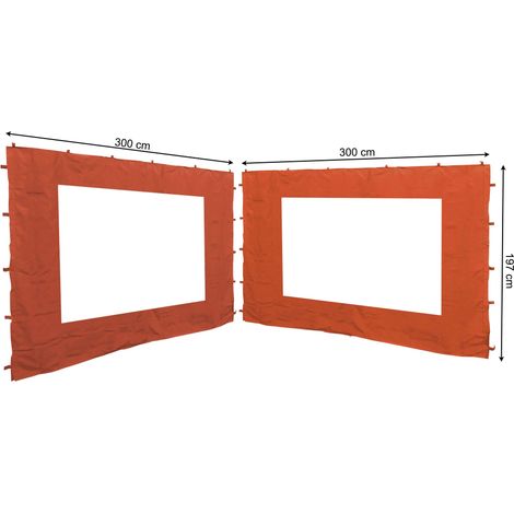 2 Seitenteile mit PE Fenster 300x197cm für Rank Pavillon 3x3m Seitenwand Terra / Rotorange RAL 2001