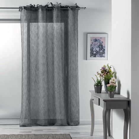 Voilage à nouettes 140 x 240 cm voile tissé Charlotte Anthracite (1/4)