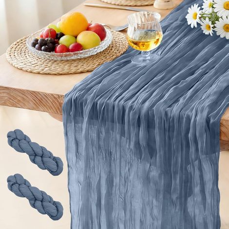 Chemin de Table Bleu Brume, 300 x 90 cm Style Bohème Table de Cuisine en Gaze pour Les Mariages, Fête Anniversaires, Noël et Le Nouvel an Décoration