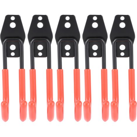 Lot de 5 crochets muraux doubles robustes pour garage, avec revêtement antirouille, orange. (1/5)