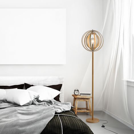 Lampadaire design pour salon, abat-jour en bois ajustable, ampoules E27, Ø 38 x 160 cm (1/5)
