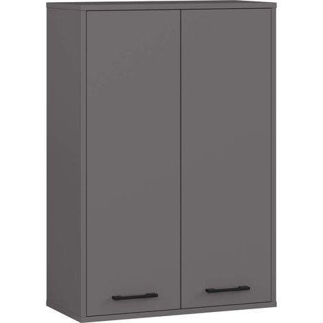 Badezimmer-Hängeschrank FIN Graphitgrau 64 cm 2 Türen 4 Regalböden B64xH94xT30 cm (1/5)