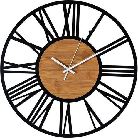 Vintage industrial black wood wall clock, silent, living room 40 cm, pack (1/5)