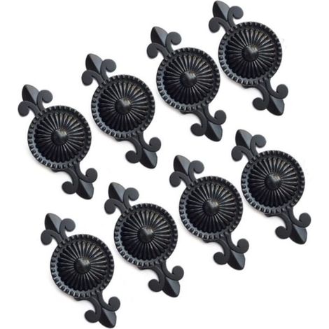 (Black) 8 European antique cabinet handles, round single-hole furniture handles, suitable for cabinets, wardrobes