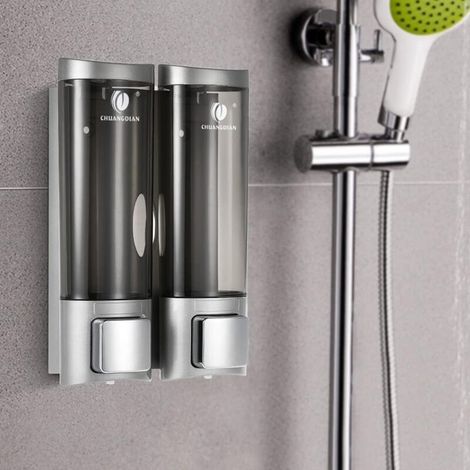 SJLERST Distributeur de Savon Mural, 200 ml bec mural manuel avec Bouteille Séparable, Corps Transparent, Double Distributeur de Savon Liquide pour Salle de Bain, Cuisine, Bureau, école, Banque, Hôpit (1/5)
