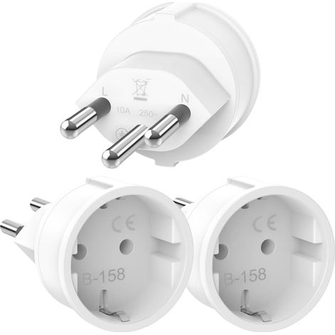 Adaptateur Suisse France-3 Pièces Prise Suisse vers France Adapter Allemand à 2 Broches vers Switzerland à 3 Broches, Prise UE DE vers Type J pour Voyage Maldive (1/5)