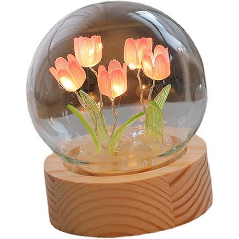 Fleur veilleuse tulipe lampe décoration de la maison chevet pour bureau chambre rose (1/5)