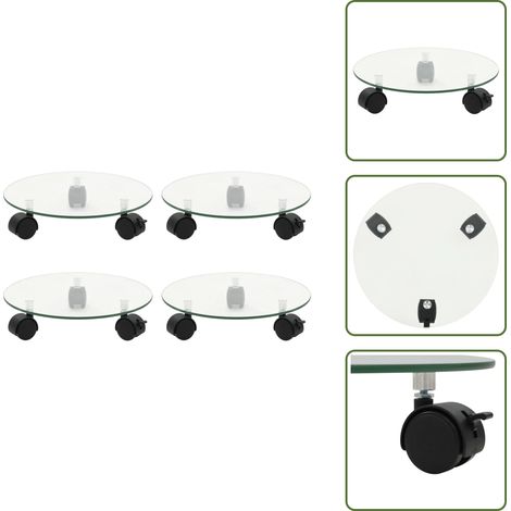 Supports roulants à plantes 4 pcs 28 cm Verre trempé Rond - Support Plante Roulant - Chariot Plante - Base Pot Fleur - Pot Mobile - Support Plante Intérieur (1/5)