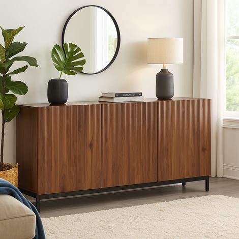 URBAN MEUBLE Meuble de rangement effet grain de bois marron au design ondulé 3D 150x40x80cm (1/5)