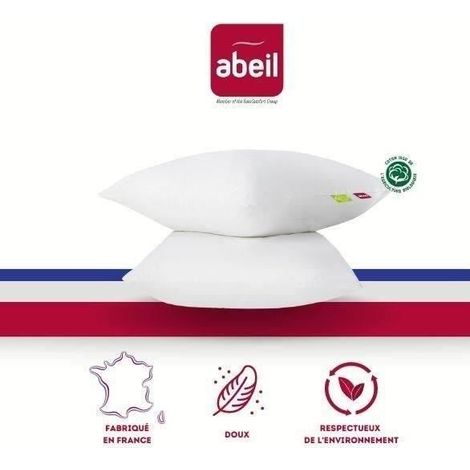 ABEIL Lot de 2 Oreillers Bio Confort - 60 x 60 cm - Blanc
