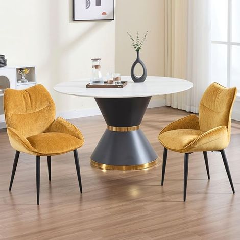 Wahson Sedie Set di 2, Moderna Sedia da Pranzo in Tessuto, Poltroncina da soggiorno con Schienale e Gambe in Metallo, Giallo (1/5)