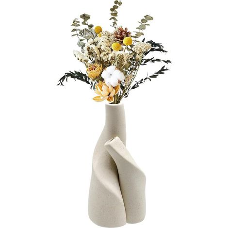 Ceramic Vase, Set of 2 Minimalist Style Beige Decorative Vase for Pampas and Dried Flowers Decoration Modern Table Vase for Home, Living Room, Party, Table, Wedding Table Centerpiece (1/5)