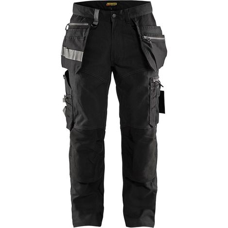 Blaklader – Pantalon de travail artisan stretch noir 42 – Genouillères certifiées EN 14404 – Poches renforcées Cordura – Jambes pré-pliées (1/7)