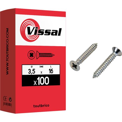 100 vis tôle 3,5 x 16mm tête fraisée zingué - Vissal (1/2)