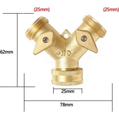 Adaptateur de robinet en laiton 2 voies pour tuyau de jardin pour arrosage de jardin avec robinet de coupure (1/3)