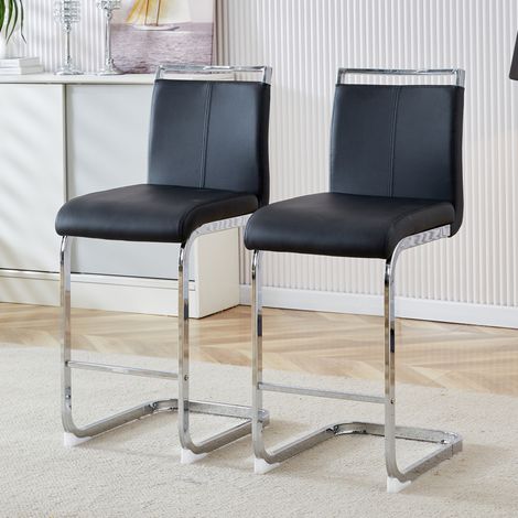 Silla alta moderna PU negra y plata para cocina OKMYHOME (1/5)