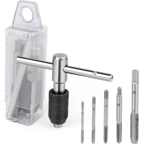 Macho de roscar métrico, macho de roscar de acero al carbono, macho de roscar para máquina, con llave ajustable, llave para machos de roscar M3-M8 (plateada)